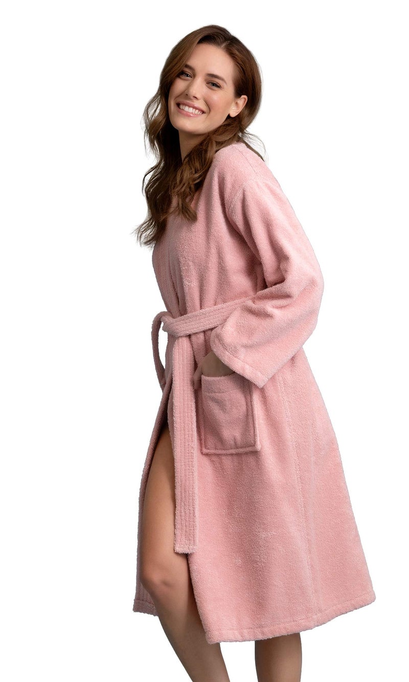 Soft Touch Linen - Premium Women's Terry Cloth Bathrobe - Absorbent & Lightweight - Deluxe Turkish Bathrobe for Women - Towel-like Material (Powder Pink, Large) - Image 1